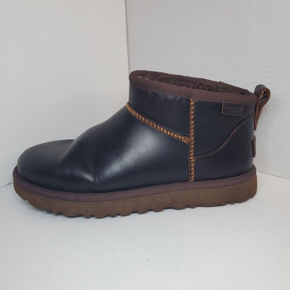 UGG Ultra Mini Regenerate Leather/ Wool Boots Dark Brown Womens US 8/ 39